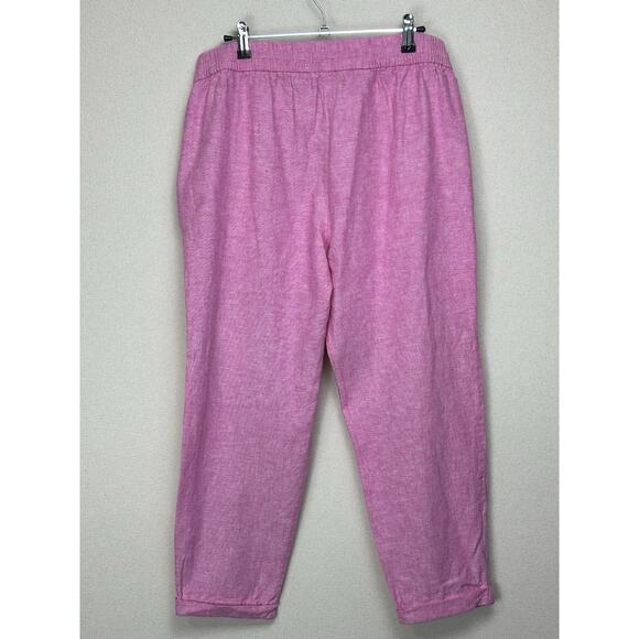 J. Crew Women's Size 10 Linen Cotton Blend Drawstring Pants Pink Cuffed Ankle - Picture 4 of 12